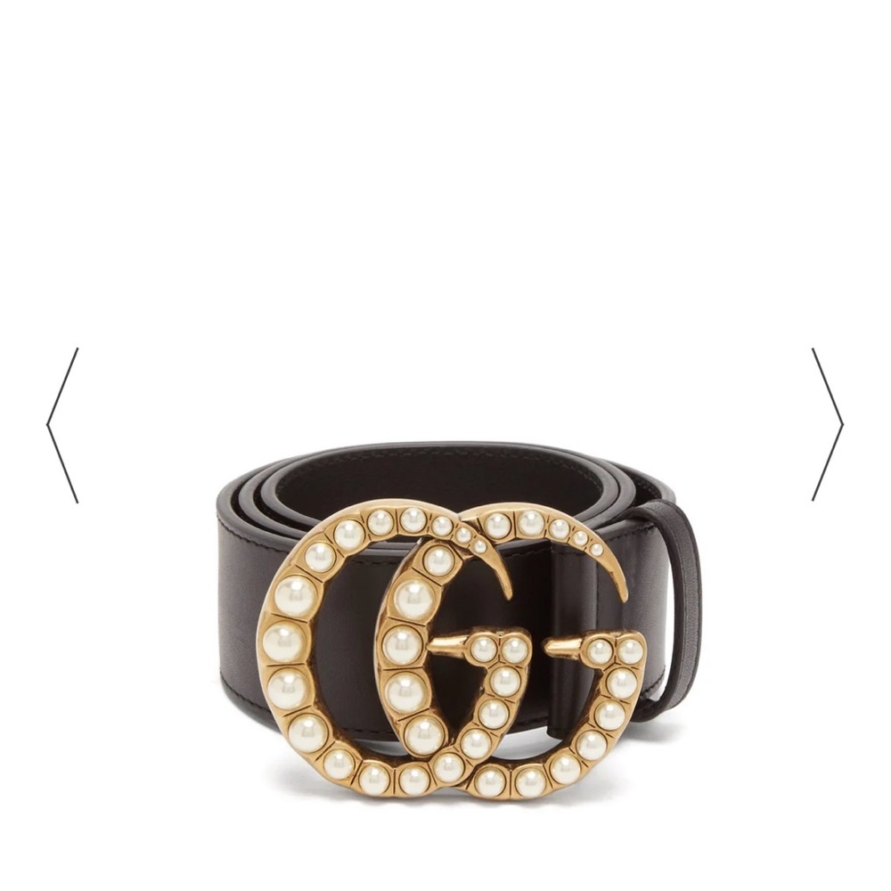Gucci Pearl Wide leather belt with Double G